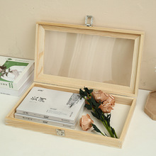 现货伴手礼盒木盒透明收纳盒首饰收纳盒标本盒方形木盒包装礼品盒