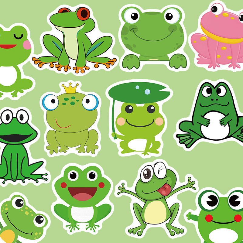 50张可爱青蛙自粘图案行李箱笔记本电脑可爱贴画可移防水贴纸