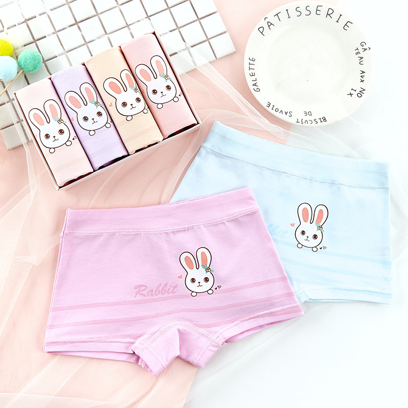 Children's Underwear Little Girl Middle and Big Children Triangle Flat Baby Cartoon Rabbit Underwear Girl Underpants Shorts