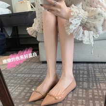 葡萄妈studiolee 珍珠带气质春秋季尖头浅口平底小粗跟通勤单鞋女