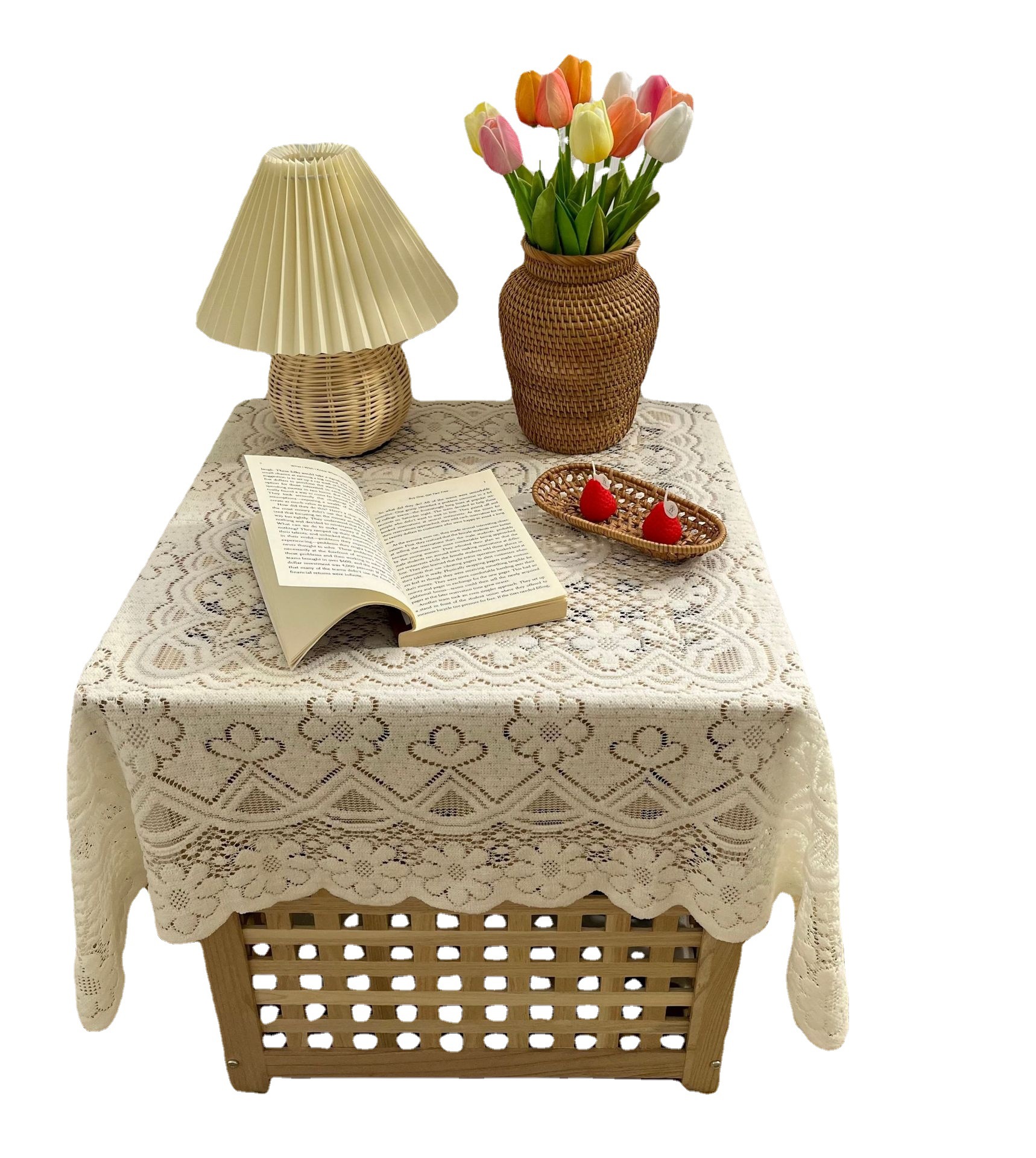 Lace Tablecloth Ins Vintage Crocheted round Table Square Tablecloth Coffee Table Bedside Table Sofa Refrigerator Dustproof Cover Towel