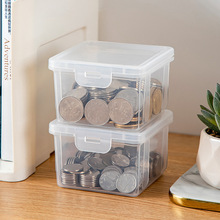 透明收纳盒桌面抽屉杂物收纳盒 纸币硬币整理翻盖扁盒多功能置物
