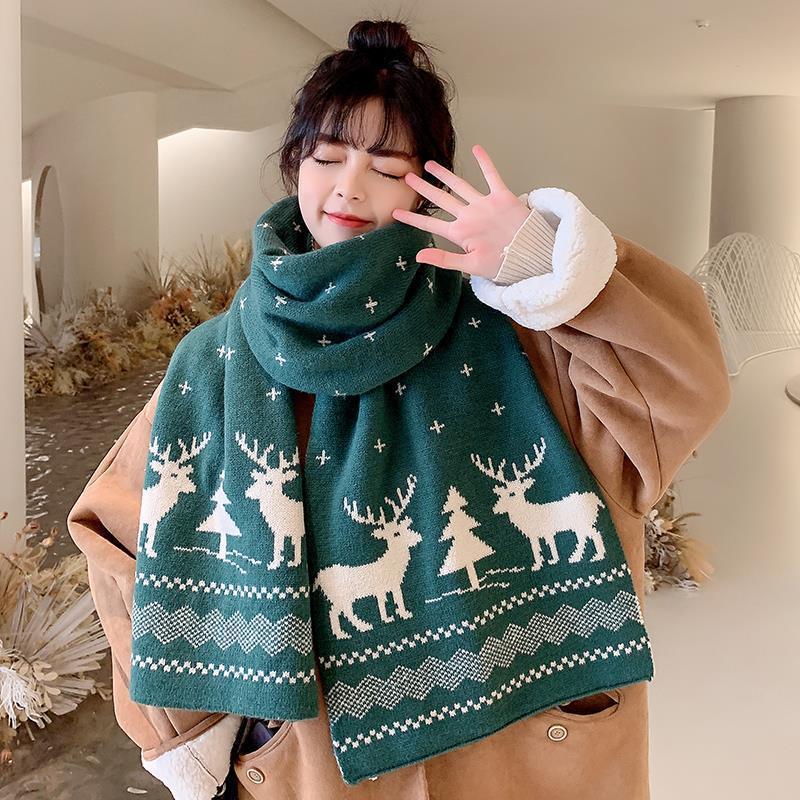 Christmas Gift Scarf Women's Autumn and Winter Knitted Thickened Warm Double-Sided Scarf Red Couple Korean Style Long Scarf