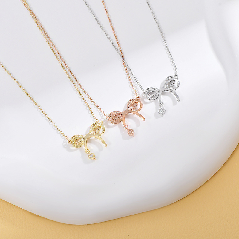 Real Gold Electroplated Micro Inlaid Zircon Temperament Clavicle Chain Female Niche Design Bow Necklace Internet Celebrity Live Broadcast Necklace