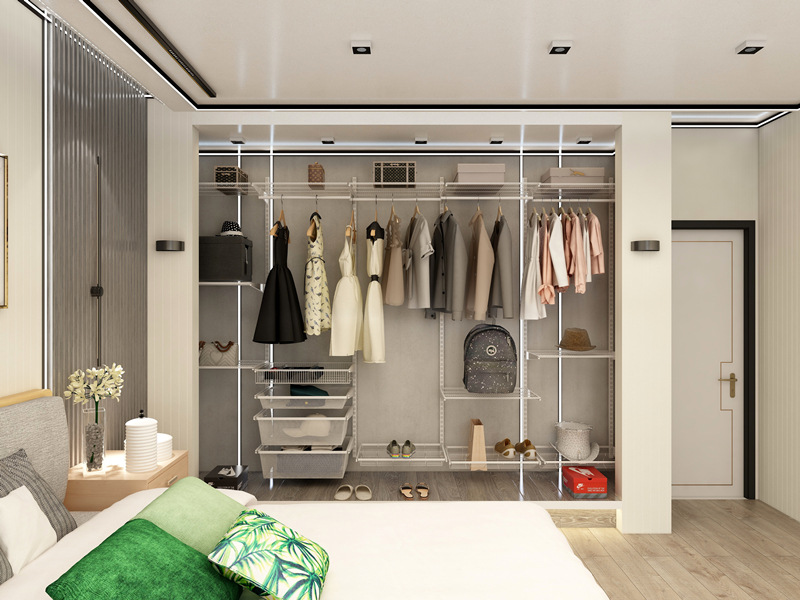 简约现代壁挂步入式金属衣帽间儿童衣柜开放式衣橱金属收纳储物间