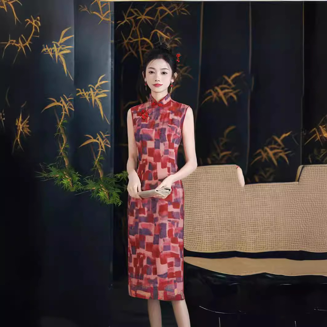 红色长款旗袍2024年新款年轻款女复古修身宴会走秀演出连衣裙