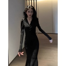 李ling儿同款小黑裙高级感御姐奢华绝美气质赫本风显身材鱼尾裙女