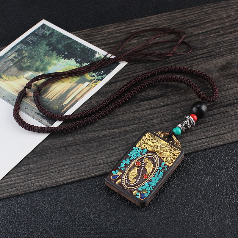 Live Streaming Ethnic Style Nepal Thangka Blackwood Pendant Exotic Style Amulet God of Wealth Lucky Pendant Vintage Accessories