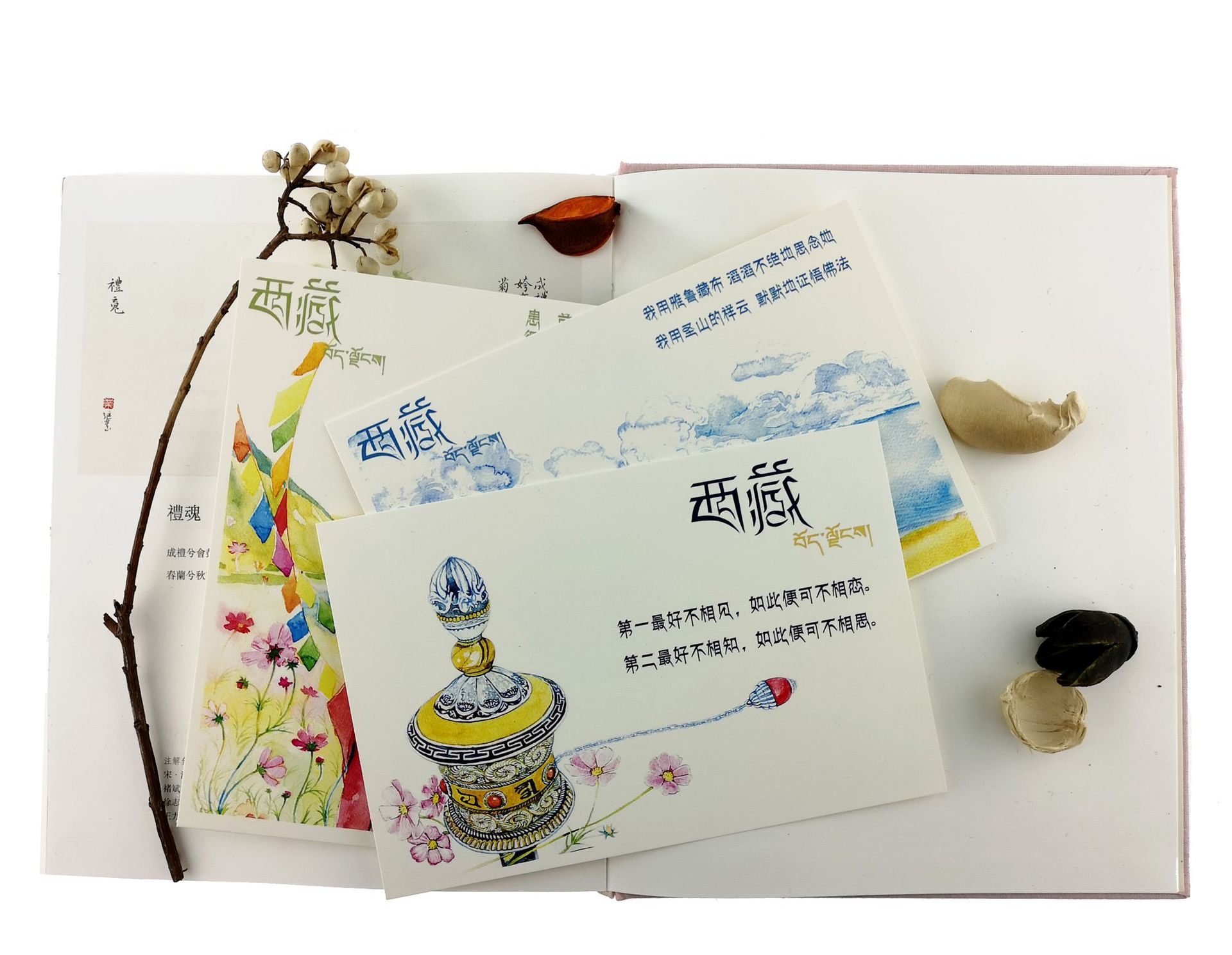 西藏手绘摄影明信片地图书签旅游纪念品出差城市风景本心如荷文创