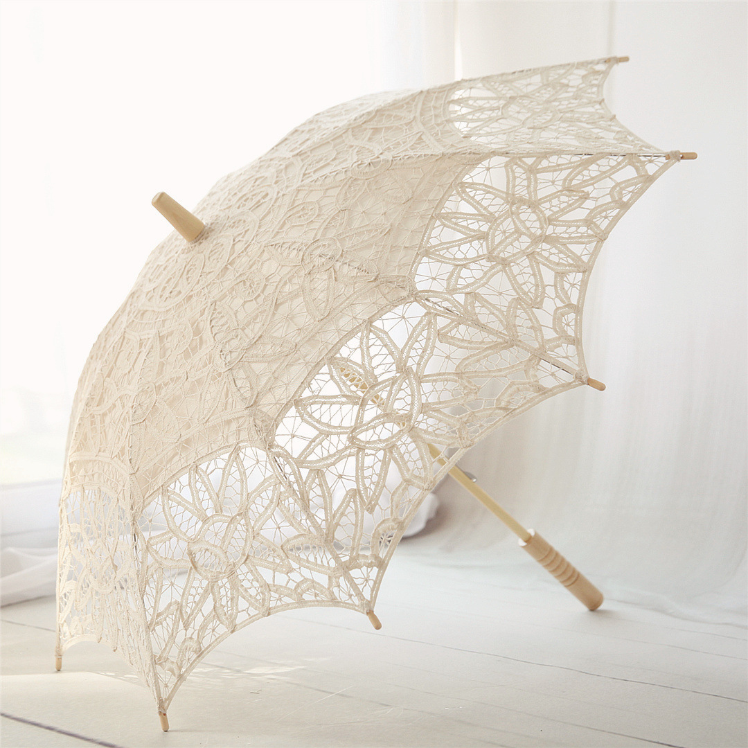 复古蕾丝伞女木质直杆伞婚庆拍摄婚礼拍照写真白色结婚工艺伞