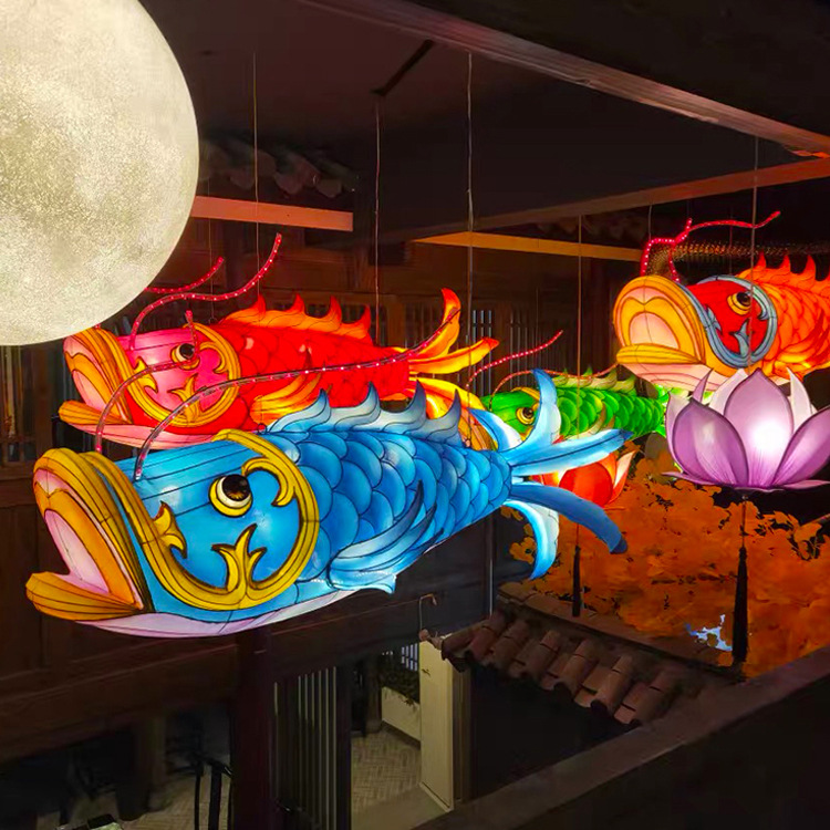 restaurant lantern dining decoration chandelier light luxury glowing creative lantern restaurant pendant chinese style carp festive lantern
