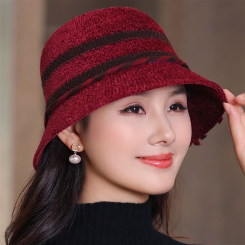秋冬季渔夫帽子女士时尚毛呢防风寒盆帽户外中老年人妈妈遮阳帽潮