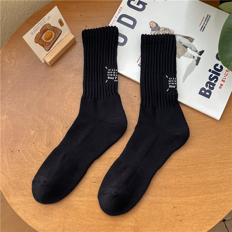 Women's Socks Autumn and Winter Thickening Terry Towel Bottom Bunching Socks Heel Hot Stamping Letters and Numbers Women's Middle Athletic Stockings