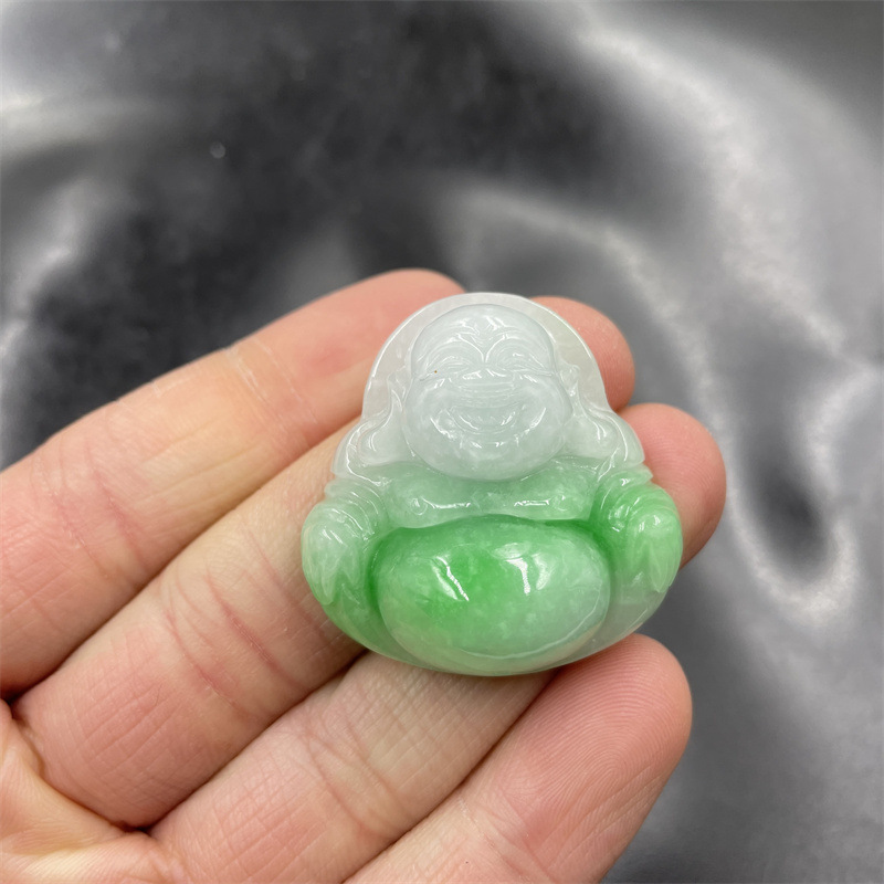 老玉匠 白底青阳绿色巴山翠玉弥勒佛吊坠 大肚佛挂件 玉坠-阿里巴巴