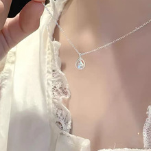 韩国韩版S925纯银月光石水滴型项链女简约个性百搭锁骨链饰品