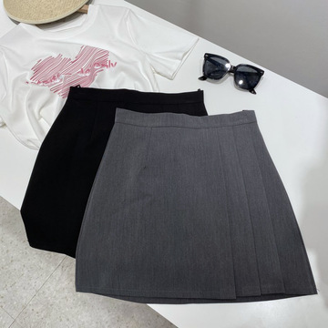 批发!韩版学院风高腰a字黑色短款 百褶裙女夏百搭包臀防走光短裙