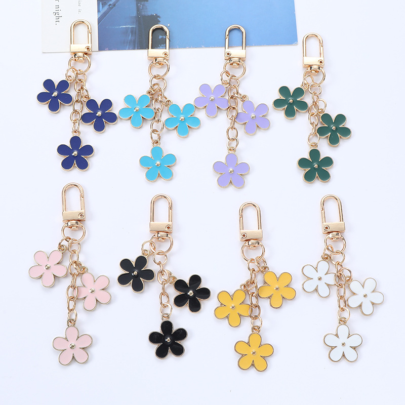New Ins Colorful Flower Keychain Pendant Creative Diy Alloy Double-Sided Small Flower Earphone Sleeves Bag Decoration