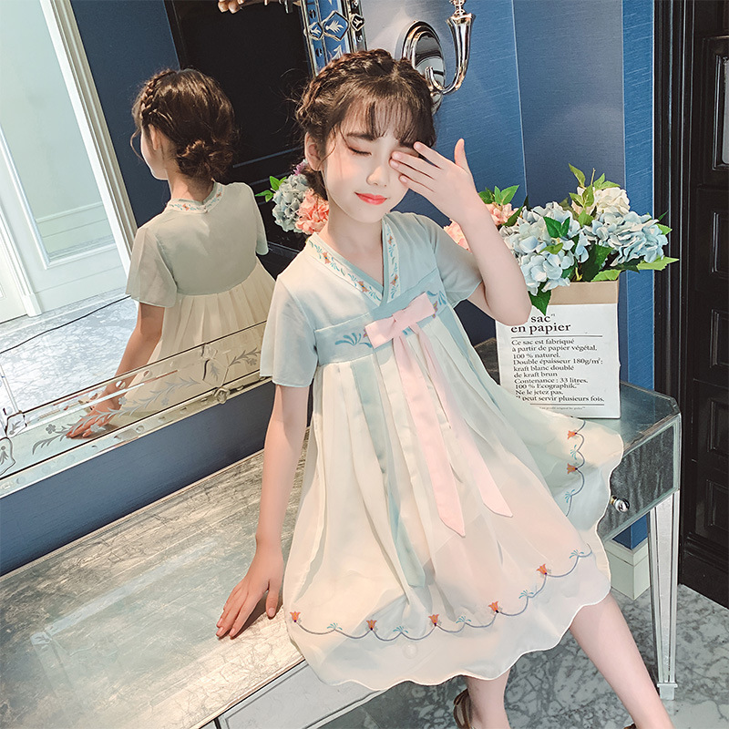 Children's Han Chinese Costume Girls' Fairy Dress Ancient Tang Suit Chinese Style Little Girl Super Fairy Jacket and Dress Summer Ancient Style Dress