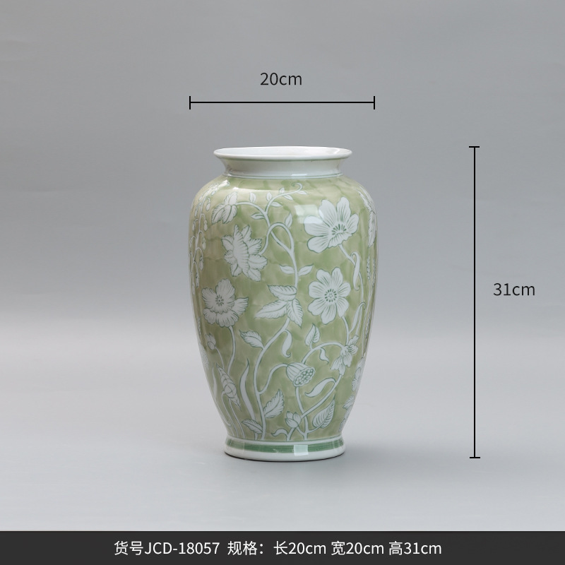 Spring Tender Green Ceramic Vase New Chinese Blue and White Porcelain Vase Porcelain Hallway Floor Ornaments Living Room Decorations