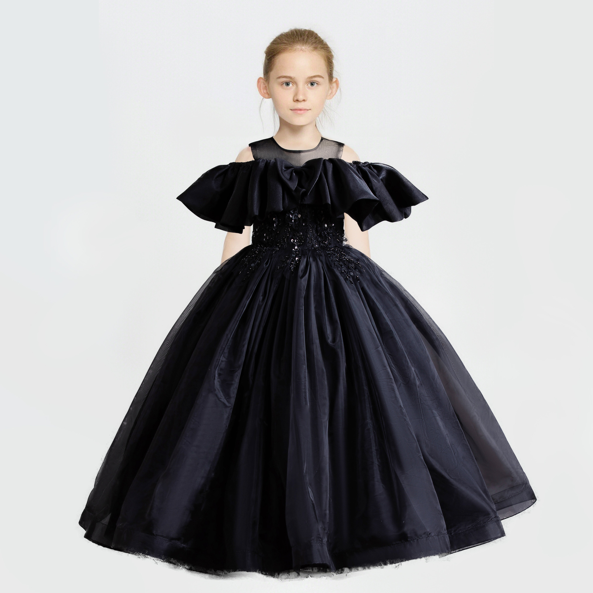 儿童长款礼服亚马逊女童网纱公主裙小女孩花童网纱蓬蓬裙潮范童