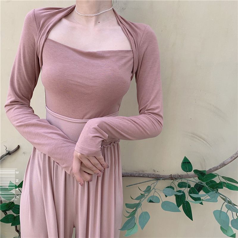 舞蹈练功服上衣女形体跳舞服装长袖现代拉丁古典中国舞训练假两件