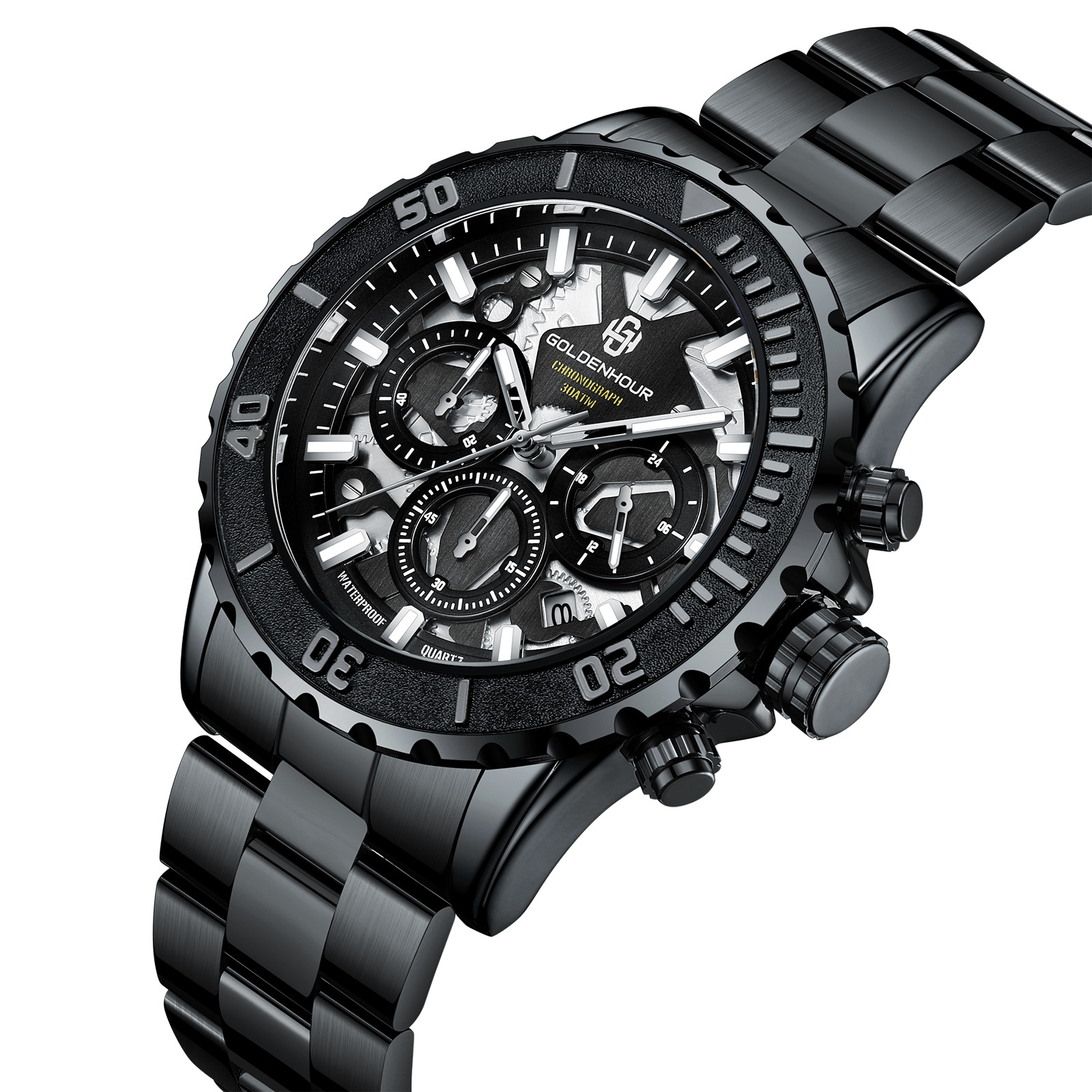 时尚休闲男表外贸手表大表盘石英表日历钢带男士手表跨境手表批发