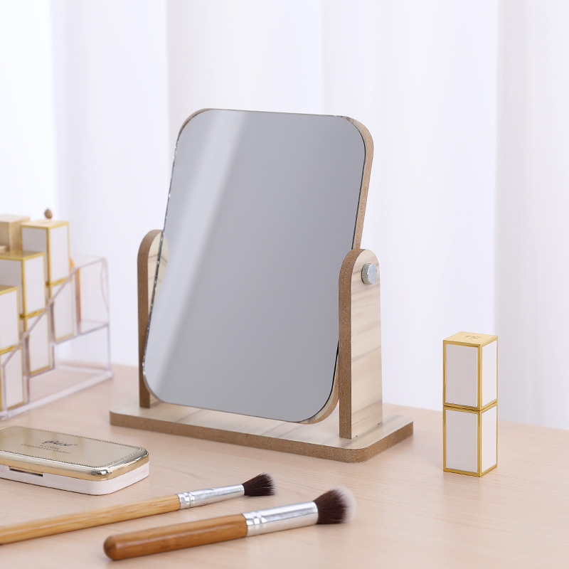 HD Double-Sided Rotating Makeup Mirror Desktop Colorful Dressing Mirror Folding Bamboo Allegro Portable Large Square Princess Mirror