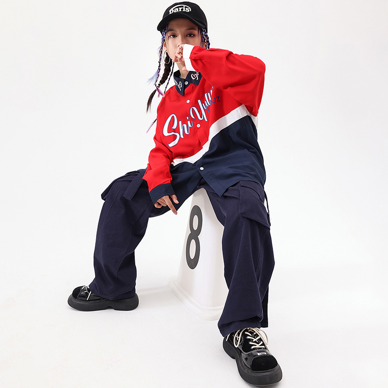 街舞儿童潮服套装男女嘻哈宽松衬衫少儿hiphop元旦流行舞表演出服