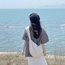 日系复古格子短袖衬衫女夏季新款设计感衬衣学生宽松翻领上衣