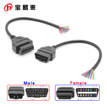 30CM 16色彩色公母头开口线 color bare wire 16Pin OBD2 Cable