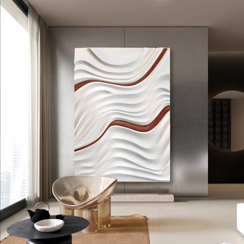 现代简约侘寂风3d立体浮雕抽象挂画肌理画玄关装饰画木雕客厅壁画