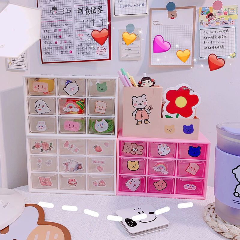 Tiktok Same Style Girl Heart Girl Dormitory Desktop Dustproof Drawer Stationery Jewelry Jiugongge Storage Box