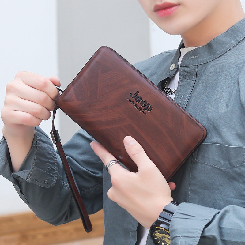 New Men's Clutch Mobile Phone Bag Korean Casual Large-Capacity Wallet Card Bag PU Leather Waterproof Fashion Men's Bag