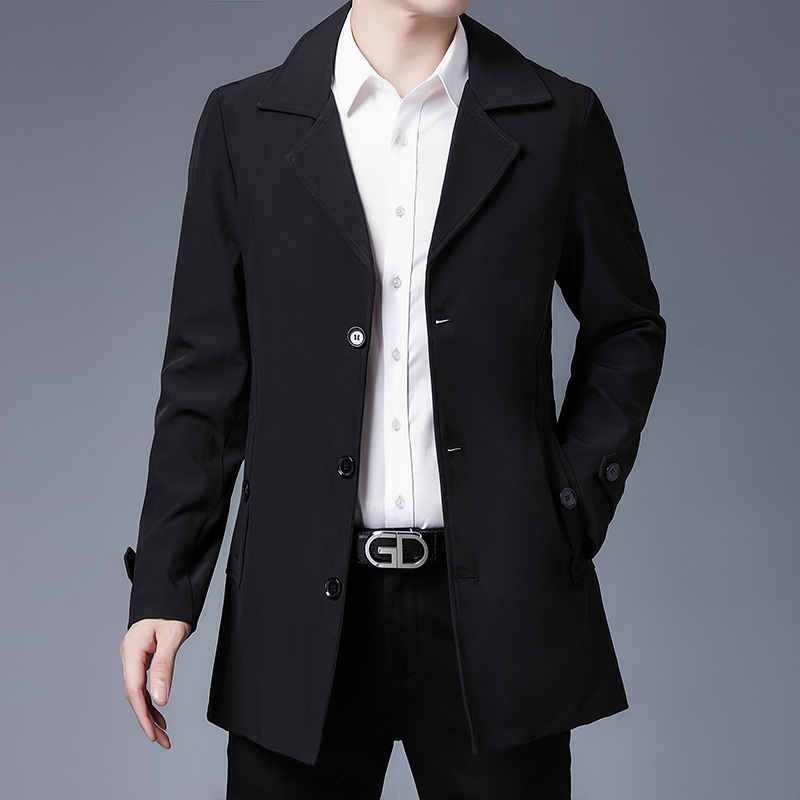 男士风衣商务帅气韩版大衣男秋季翻领潮牌修身男装中长款外套男式