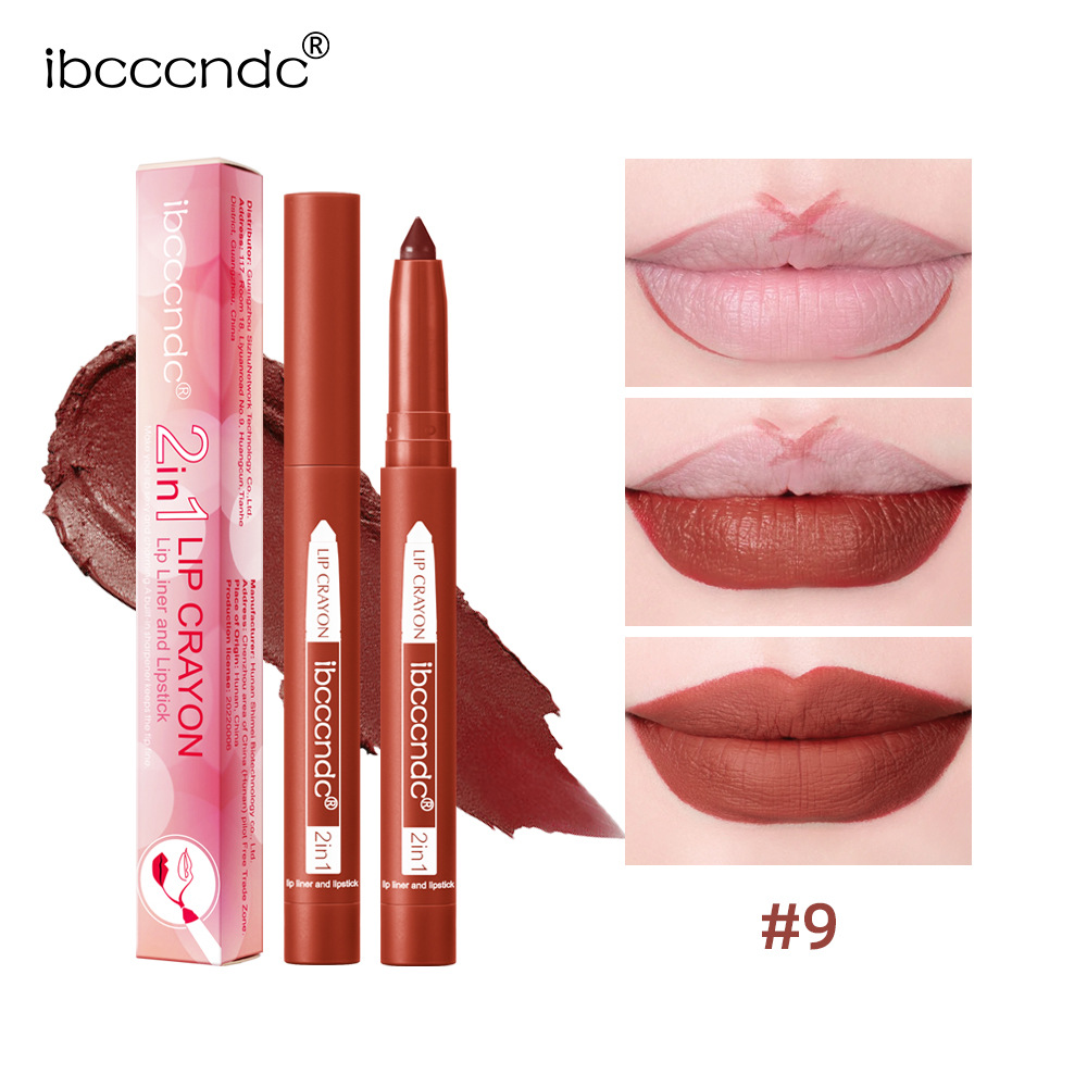 Ibcccndc 2-in-1 Lip Liner Long Lasting Waterproof Matte Lipstick Pen Rotating Lip Liner