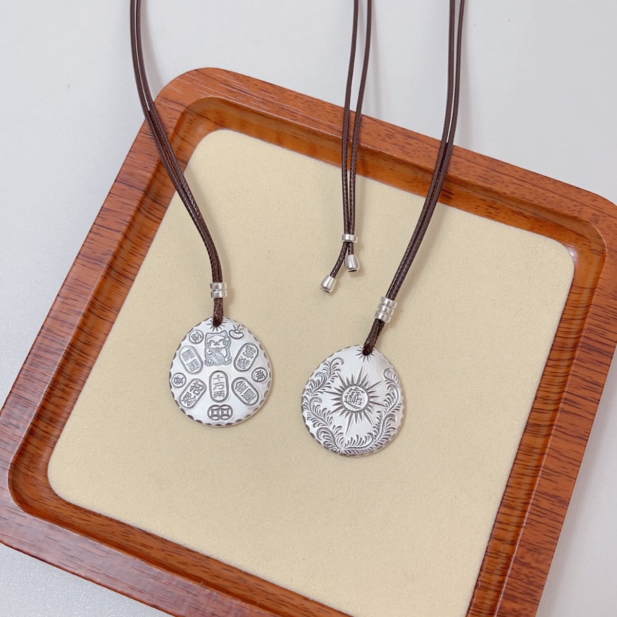 古法吉言招财猫纯银吊坠999纯银福袋平安喜乐男女同款情侣银项链