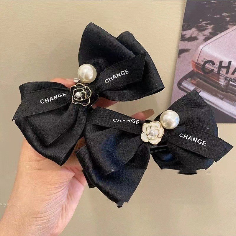 Camellia Pearl Bowknot Barrettes Exquisite Cute Elegant Bun Grip Artifact Female Head Big Headdress