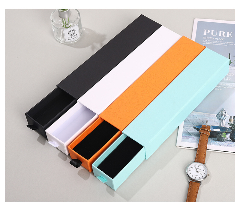 源头厂家长条形首饰盒 抽屉式手表盒 简约纯色项链包装盒 可定制