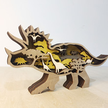 工艺品恐龙工艺新品创意装饰艺品多层摆件恐龙镂空跨境木质家居木