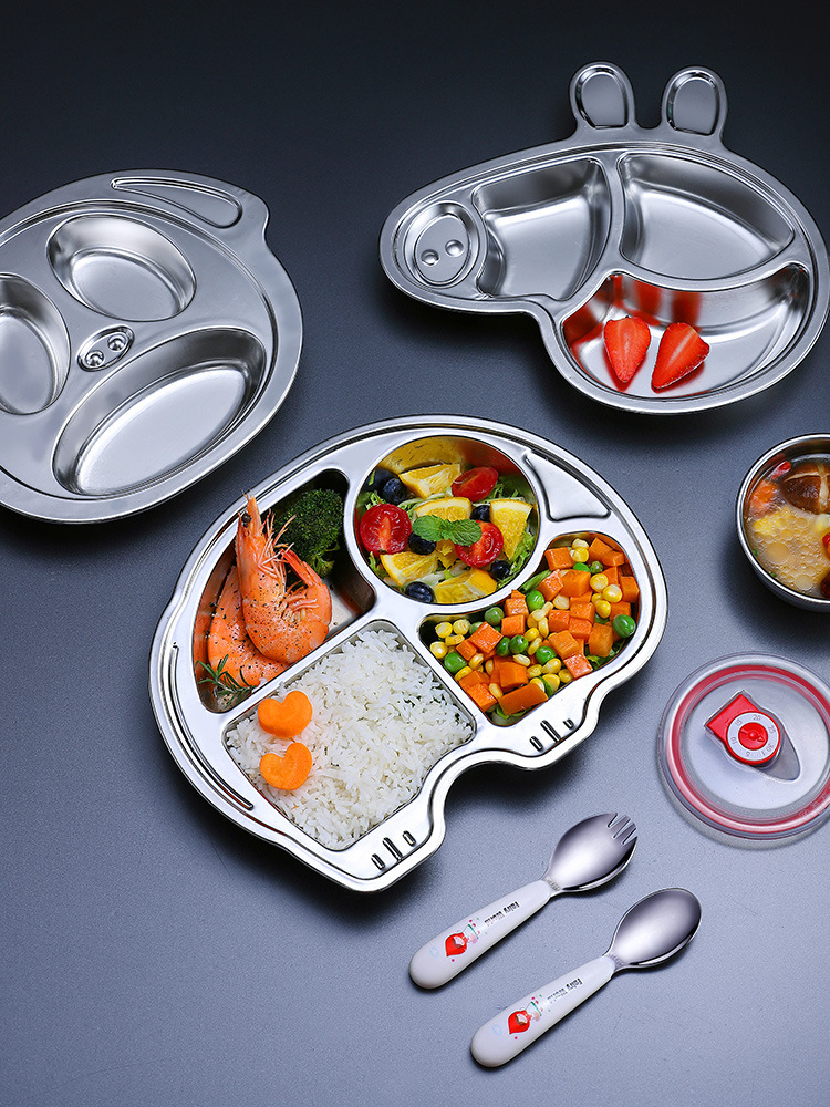 304不锈钢餐盘分格卡通儿童宝宝幼儿园学吃饭辅食碗防摔餐具套装