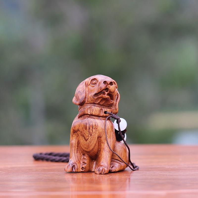 老挝黄花梨木雕手把件生肖小狗工艺品红木文玩小摆件把玩小件