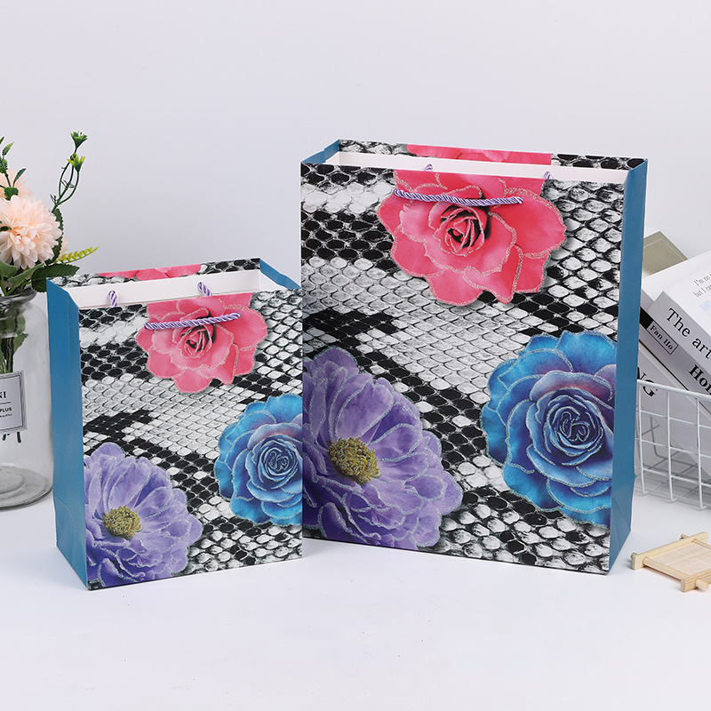 Spot Creative Peony Pattern Quality Clothing Packaging Bag White Card Square Bottom Large Mother‘s Day Portable Gift Paper Bag
