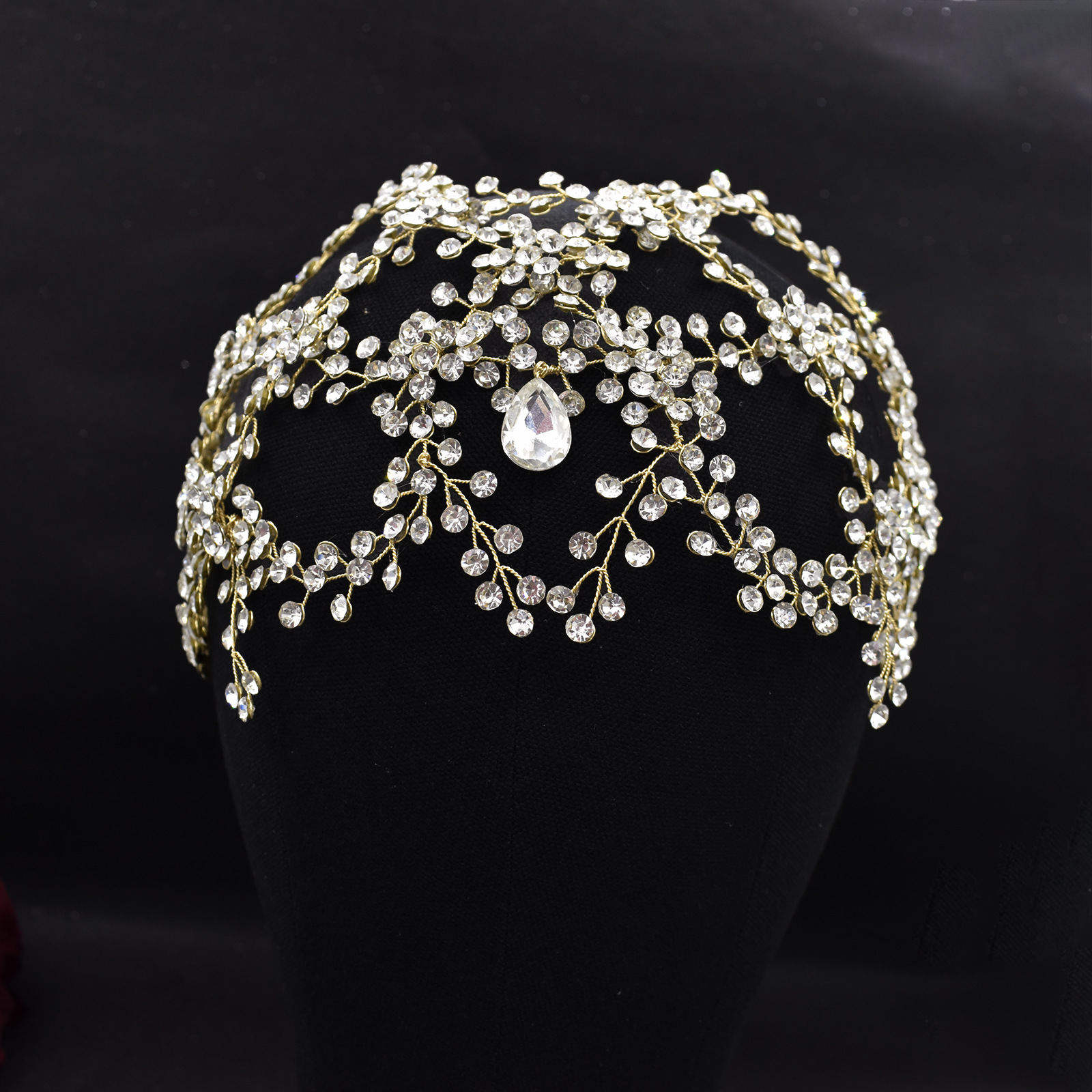 外贸新娘头饰吊水钻额链发箍 交叉弯曲发带 婚纱礼服造型配饰a446