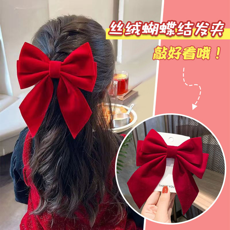 red christmas children‘s bow barrettes female back head clip hairware new year celebration elegant graceful clip