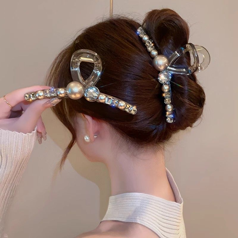 轻奢水钻珍珠抓夹大号高级盘发发夹后脑勺新款气质夹子头饰发卡