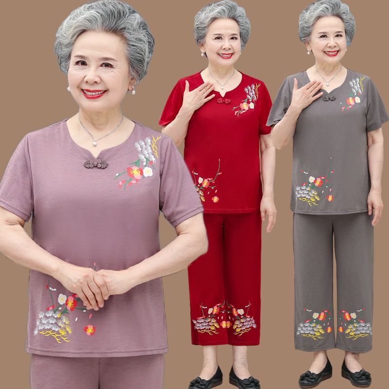 奶奶夏装套装70岁80老太婆衣服夏天老年人女装妈妈上衣裤子两件套