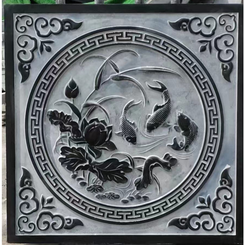 石雕浮雕青石影壁墙 户外庭院大理石人物花草背景墙 仿古石材壁画