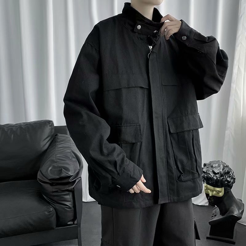 痞帅工装外套男ins潮流炸街暗黑系宽松休闲夹克多口袋男装上衣服