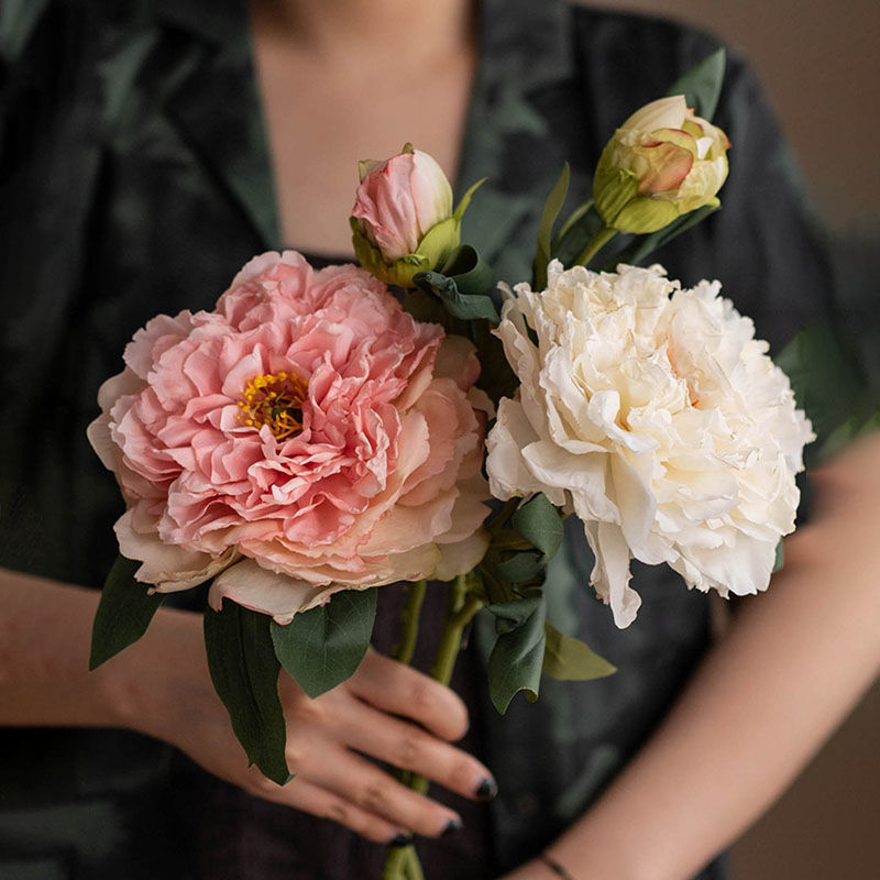 牡丹花法式真花束花卉室内房间客厅电视柜摆放花上档次装饰品