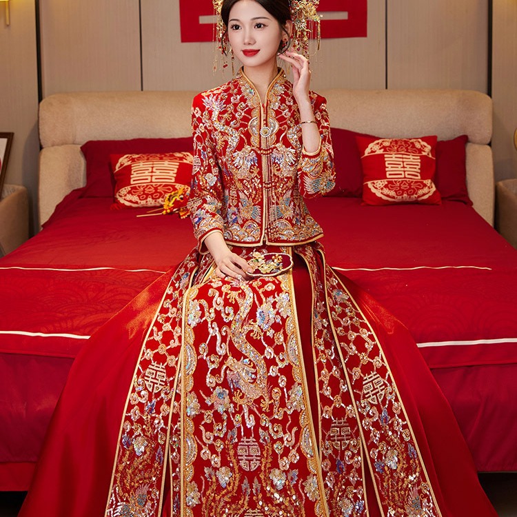 龙凤褂新娘秀禾服婚服2023新款结婚显瘦中式敬酒礼服高级嫁衣褂皇